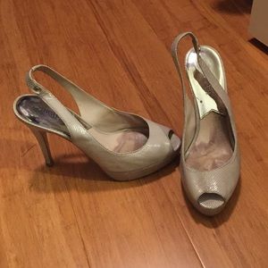 Snakeskin silver peeptoes